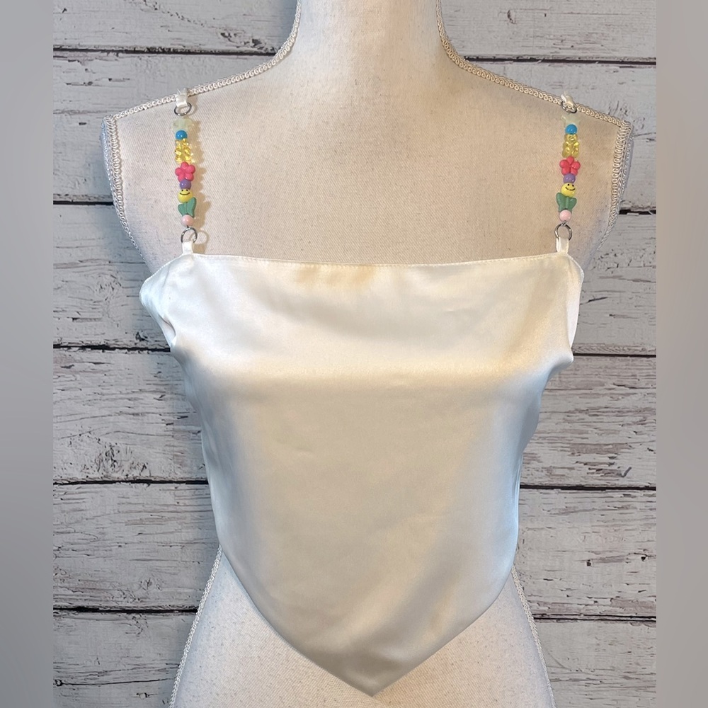 FOREVER 21 Cami Top Satin Handkerchief Style w Charm Embellished Straps-Large